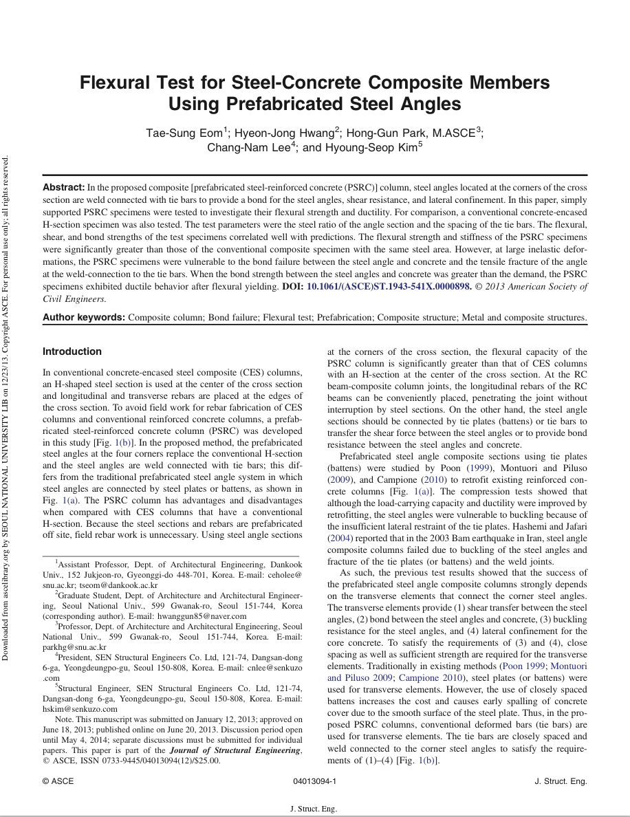 34.Flexural Test for Steel-Concrete Composite Members Using Prefabricated Steel Angles(PAPER)